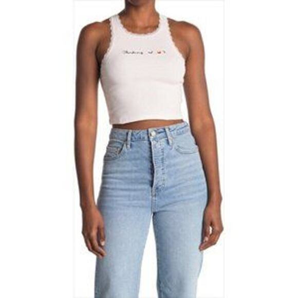 TOPSHOP Thinking of Fries Lace Trim Crop Top Light Pink size 8P - Picture 1 of 4